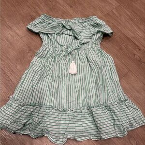 American Eagle Outfitters Green and White Striped Strapless Dress